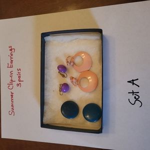 Summer Clip-on Earrings, 3pairs (Set A)